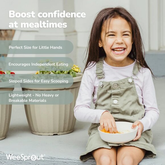 WeeSprout Bamboo Kids Bowls | Set of 4 | 15 oz | Blue, Green, Gray & Beige | NIB - Picture 7 of 7